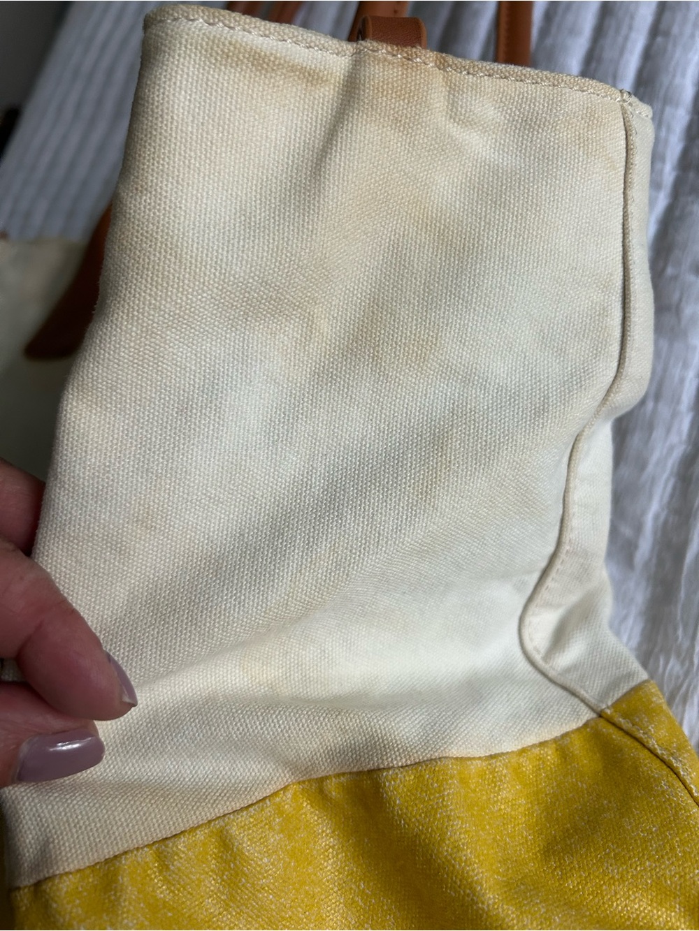 Tory Burch Two-Tone Canvas Tote in Cream, Yellow and Tan Leather - Picture 7 of 10